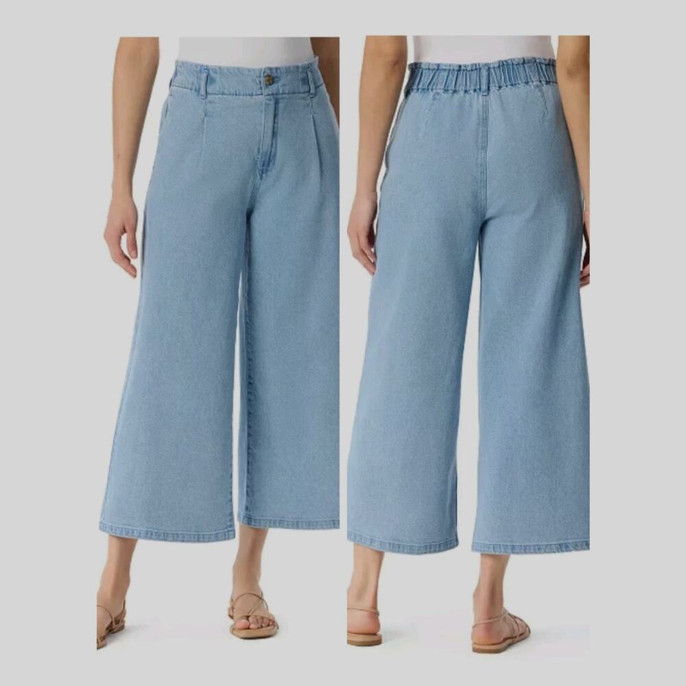5630) Gloria Vanderbilt 18 Lightwash Bahama Pleated Wide Leg Crop Relaxed Pants